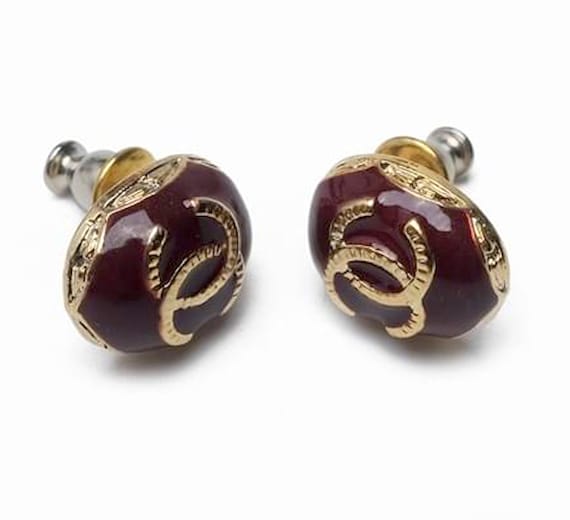 CHANEL earrings | Tiny maroon Chanel signed earrin