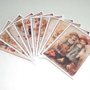 10 cartes de correspondance vierges faites main, lot de cartes de voeux, articles de papeterie, papier cartonné blanc 4,5 x 6 pouces et enveloppes, modèles inspirés de l'automne/automne