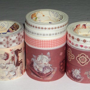 Washi Tape, Full Set, (10 rolls) Embellishment, Planner, Junk Journal, Scrapbook, Card Tag Making, Japanese Inspired, Girl, Floral, Set 06