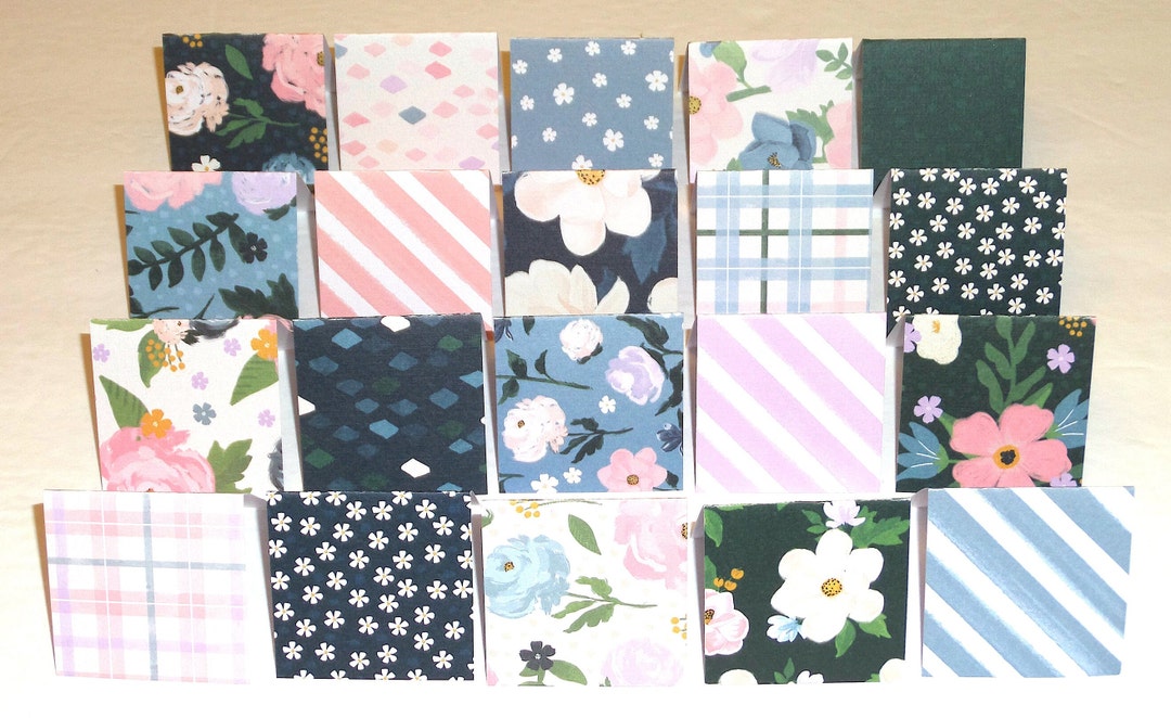 Set of 60 Blank Notecards, 2X2, Pink Blue Floral Cardstock, Flowers