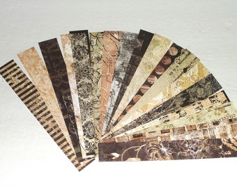 Set of 17, 1x7 paper strips of lightweight cardstock, vintage inspired, junk journal, embellishment, destash, script, distressed, grunge