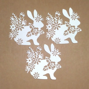 Envío gratuito a EE. UU. - 3 troqueles de conejito de Pascua, primavera, flores, papel troquelado, cartulina, papel, adornos, scrapbooking, tarjetas, etiquetas.
