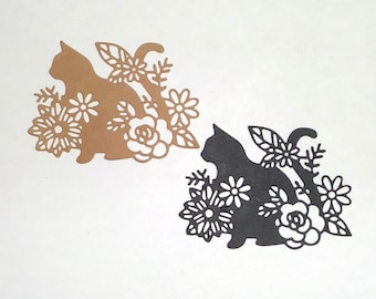 FREE US Shipping - 3 Kitten Kitty Cat Spring Floral Die Cuts Paper Die Cuts, Cardstock, Paper Embellishment, Scrapbooking Card Tag Making