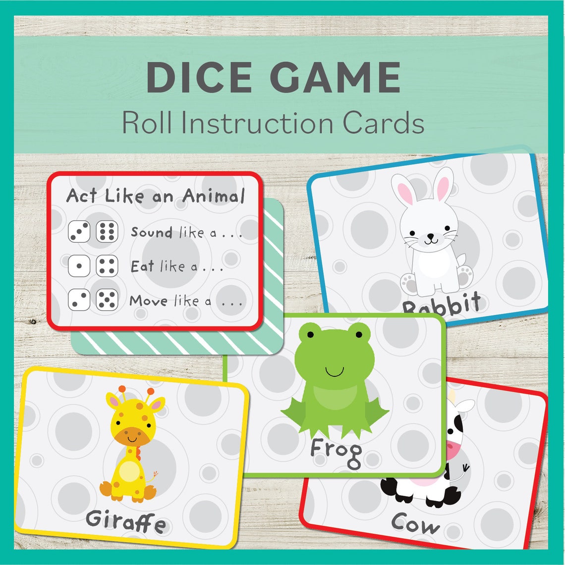Printable Cute Animal Flashcards Dice and Memory Game Etsy