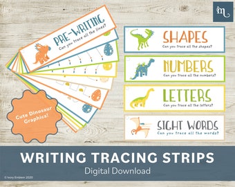Dinosaur Writing Practice |Tracing Strip Booklet | Pre-writing, shapes, numbers, letters, and sight words | Wonders Program