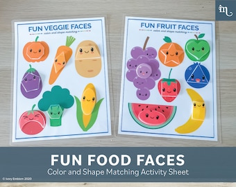 Fun Food Faces | Color and Shape Matching Activity Sheet | Busy Binder