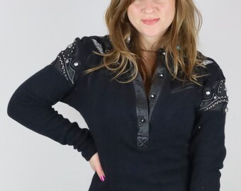 Funky Vintage 80&#39;s Alberto Makali® Black, Rhinestone & Sequin Angora sweater