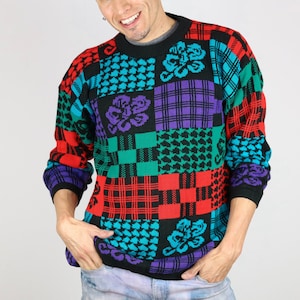 Funky Vintage 90&#39;s Colorful Multiprint Sweater