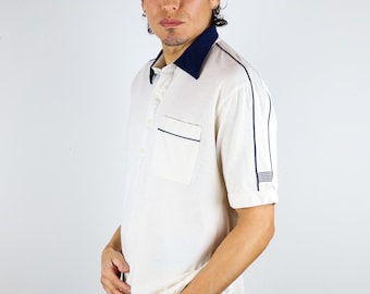 Vintage 80's Damon® White and Blue Striped Polo shirt