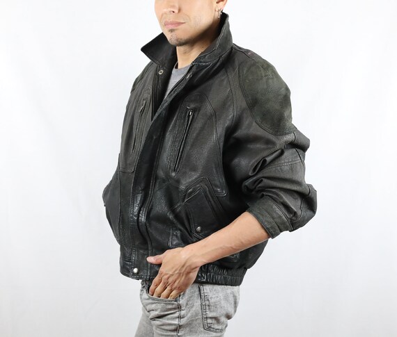 Vintage 80's Winlit Dark Brown Leather Bomber Jacket