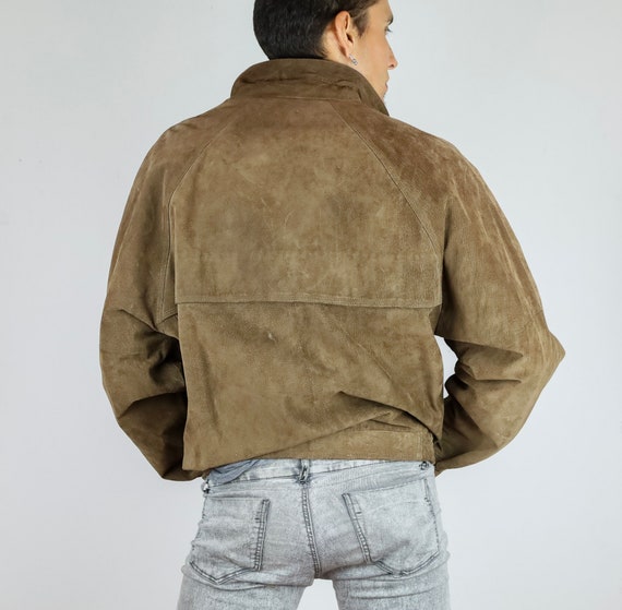 Vintage early 90's Brown Suede Reversible Bomber … - image 3