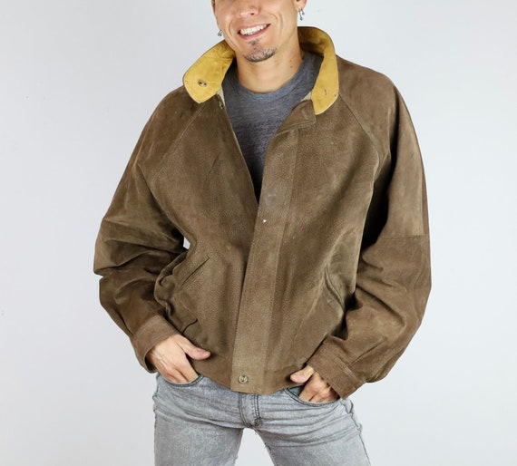 Vintage early 90's Brown Suede Reversible Bomber … - image 1