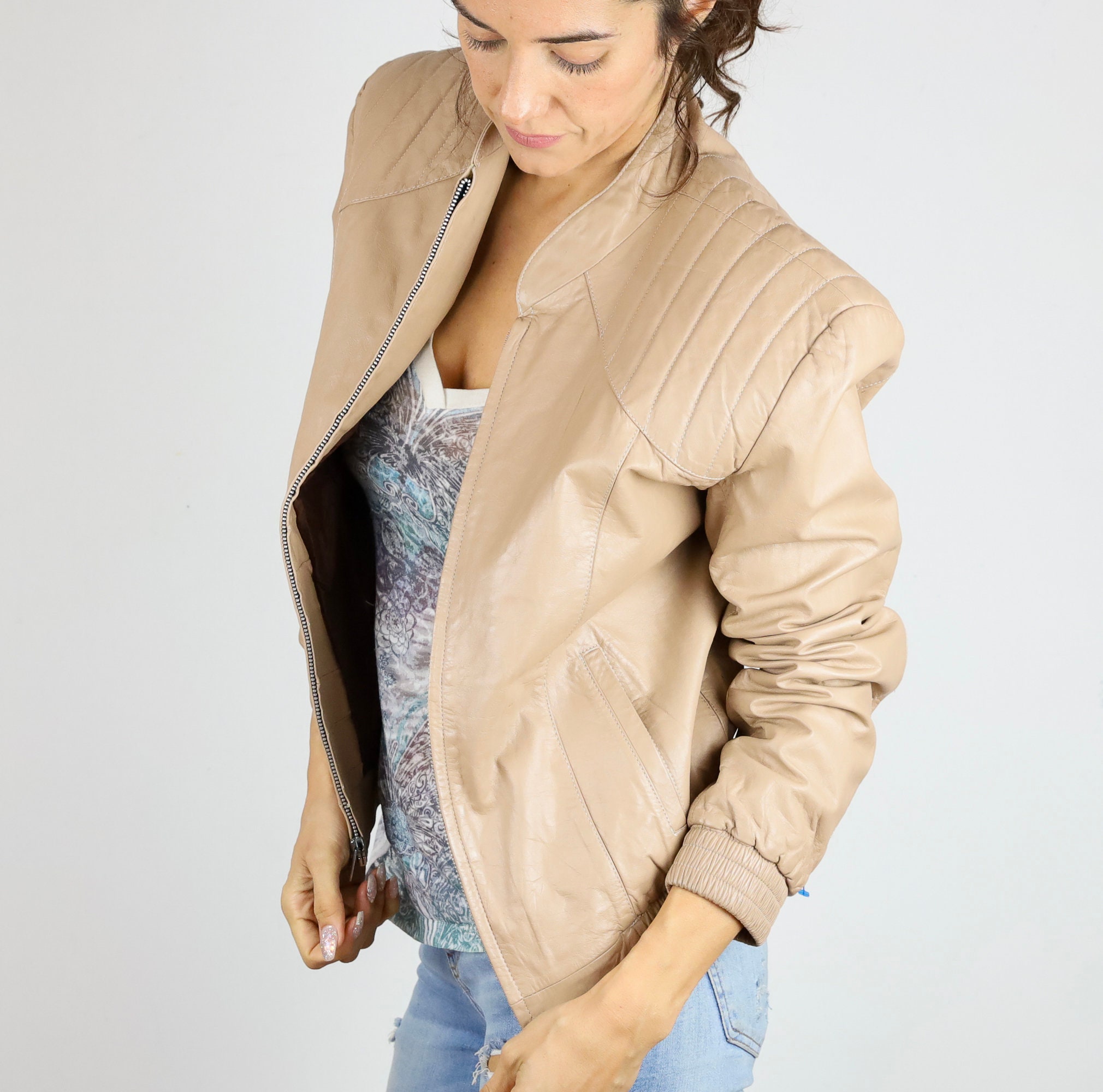 light tan leather jacket