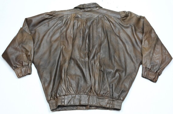 Vintage 80 s Brown Puffy Leather Bomber Jacket Etsy UK