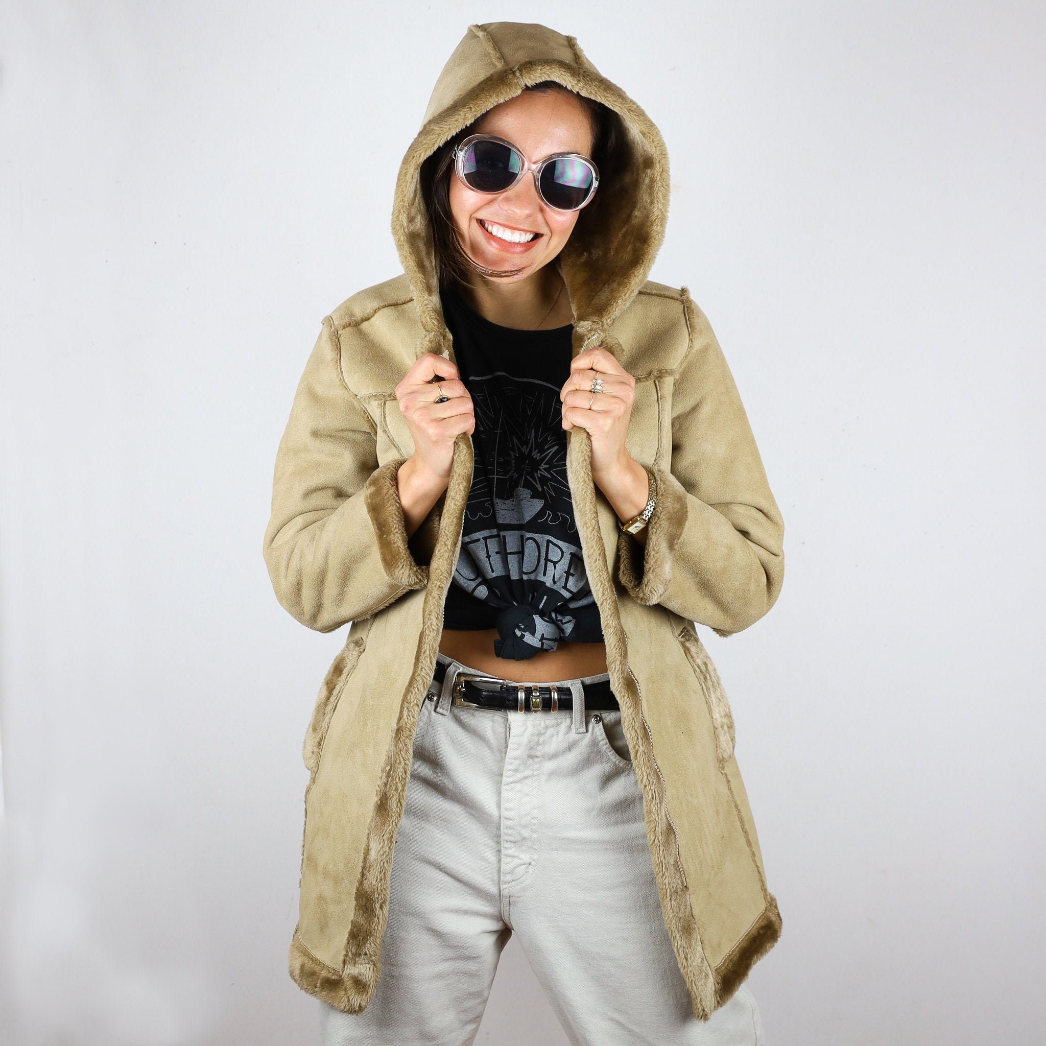 Classic Vintage Cherokee® Faux Suede Faux Fur Hooded Jacket Coat