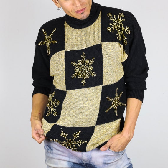 Black and gold christmas jumper best sale