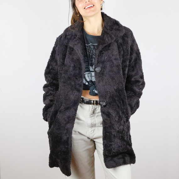 Vintage 70's Dark Brown Faux Fur Mid Length Coat - image 1