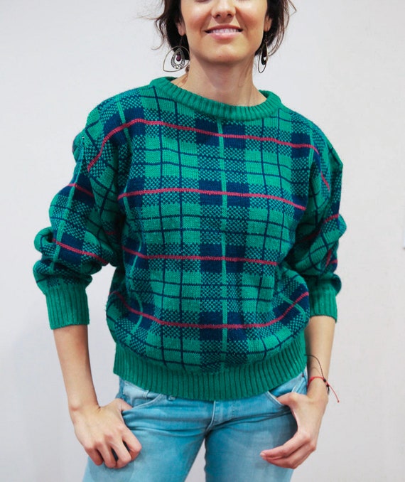 Vintage 90's Pichet and Post© Plaid green sweater - image 1