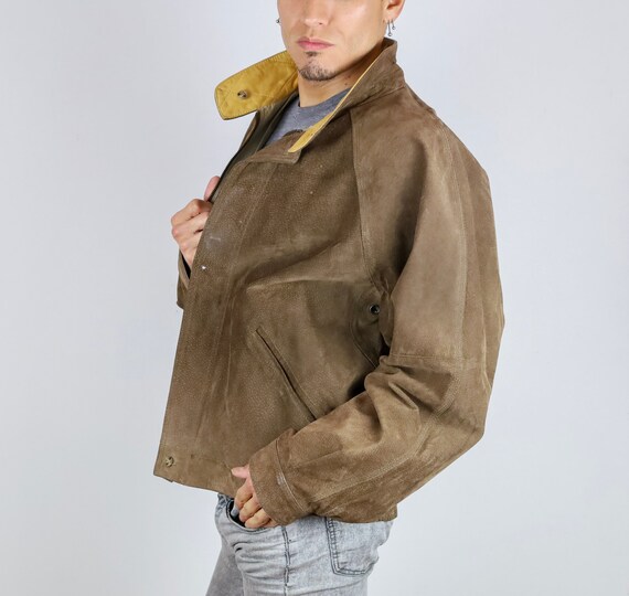 Vintage early 90's Brown Suede Reversible Bomber … - image 2