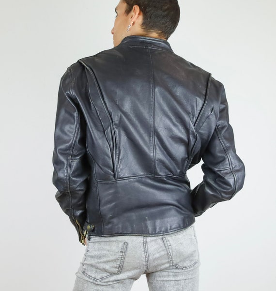 Vintage 90's Steinmark® Black Leather Motorcycle … - image 3