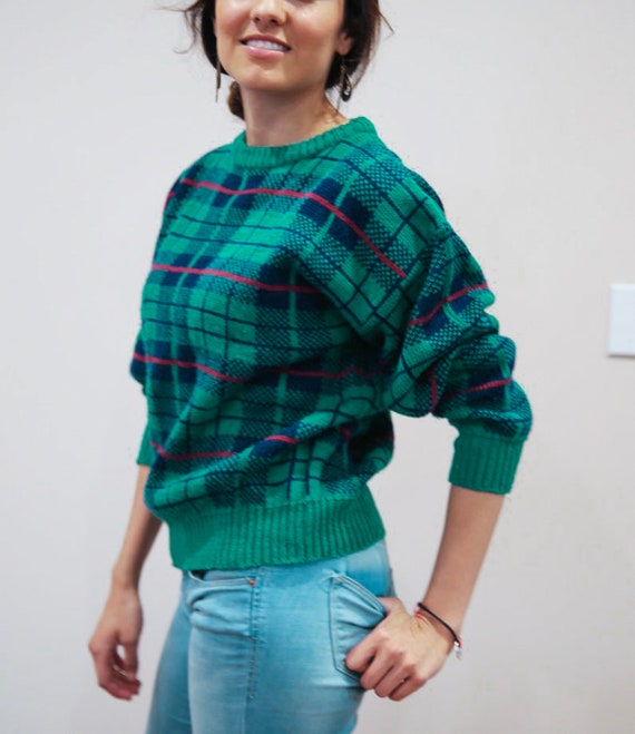 Vintage 90's Pichet and Post© Plaid green sweater - image 2