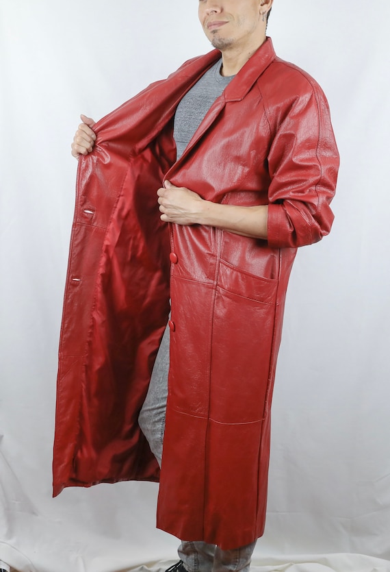 Vintage 80's Caspi & Leather© Red Leather Trench C