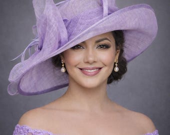 Lavender Sinamay Derby Hat: Wide Brim Wedding Millinery