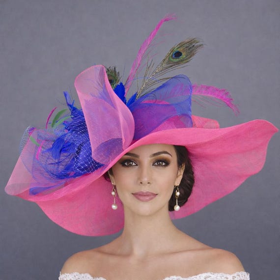 VINTAGE PINK  BLUE WEAVING TWIST BOW‎ ON SIDES  CAPLET HAT TEA CHURCH HAT Vintage 1960s Easter Hat with Pastel Flowers main image 2