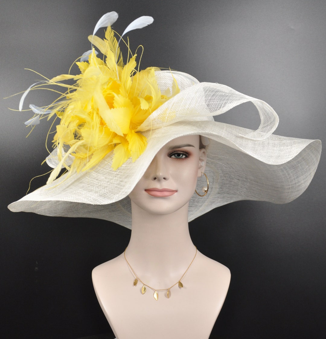Fascinator Vintage Look Yellow ? Sinmay Large Stand-up Kentucky Derby Church SF542 ( Yellow Gold ) New Kentucky Derby, Church, Wedding  main image 2