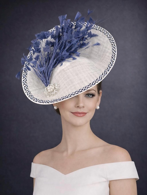 Kentucky Derby Navy Blue Wedding Formal Occasion Sinamay Fascinator Hat Headband Royal Blue Derby Fascinator Hat | Rebecca Couture main image 4