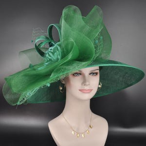 Church Kentucky Derby Hat Carriage Tea Party Wedding Wide Brim  Royal Ascot Horse Race Oaks day hat Green Hat