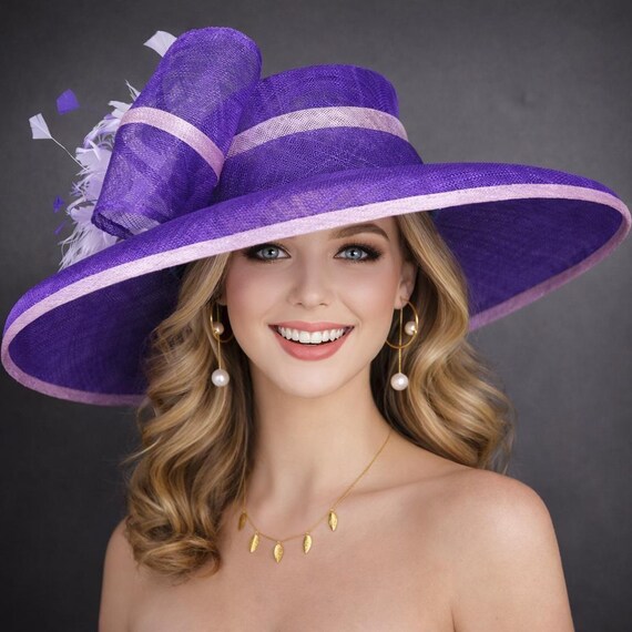 Purple Lilac Wide Brim Kentucky Derby Hat, Ascot Hat for  display picture 1