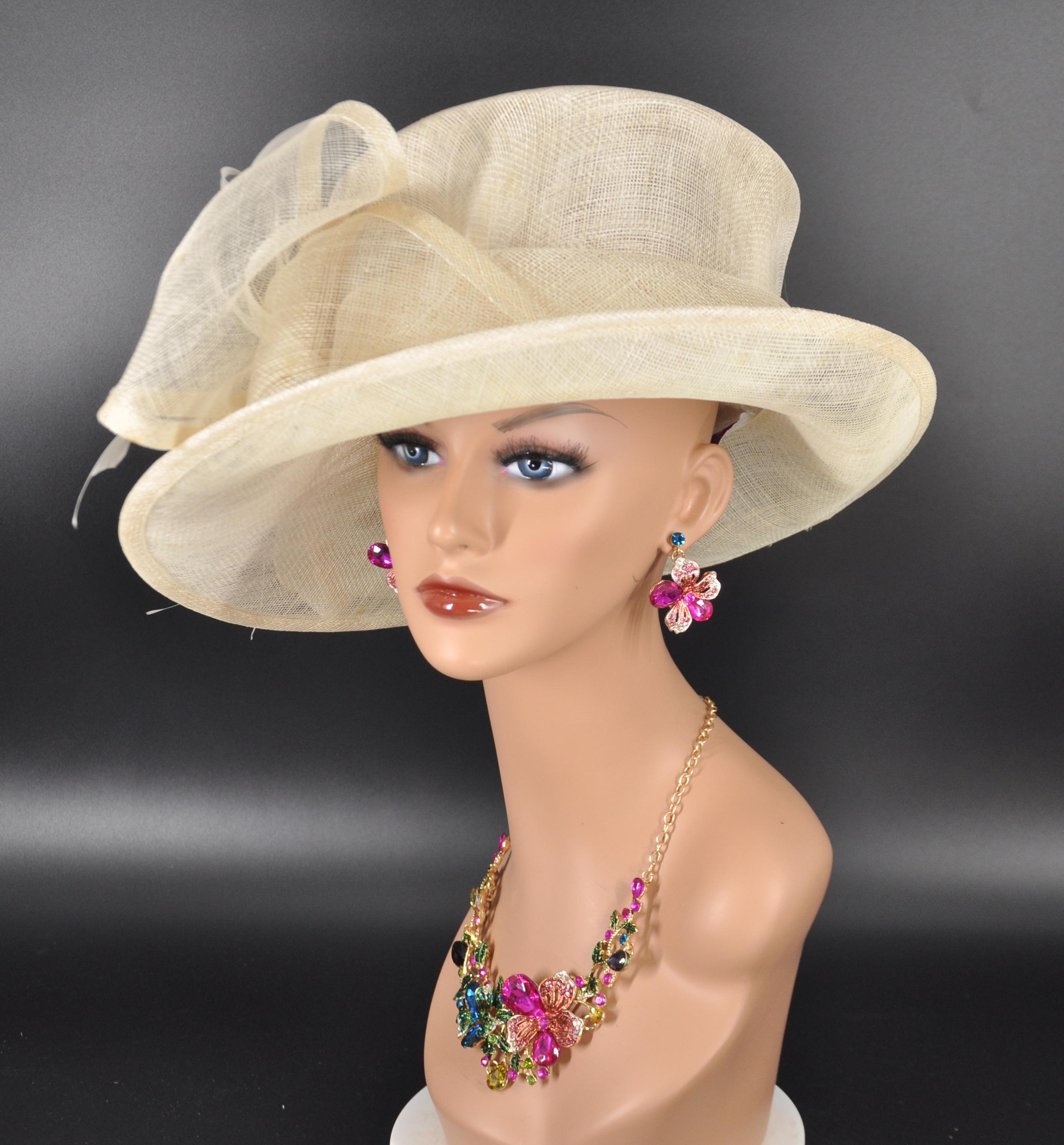 Wide Brim Derbyfloppy Sinamay Hat With Flowers Millinery 