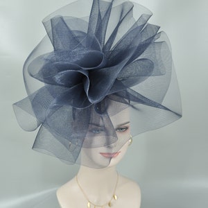 Kentucky Derby Hat Wedding crinoline Fascinator on Headband Women’s  Tea Party Hat, Church Hat, wedding hat Cocktail Hat Navy Blue