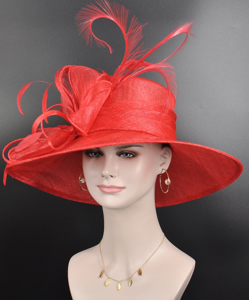 Red Rounded Hat Red Wide Brim Kentucky Derby Hat,ascot Hat for Wedding Tea Party ...