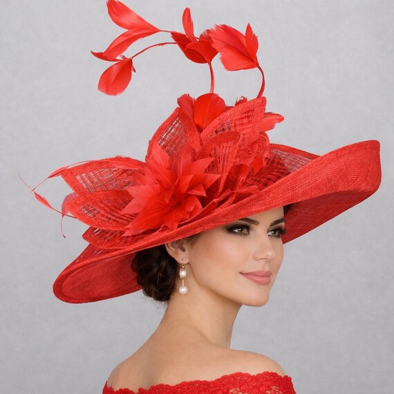 Red Wide Brim Sinamay Hat,kentucky Derby Hat, Ascot Royal  display picture 2