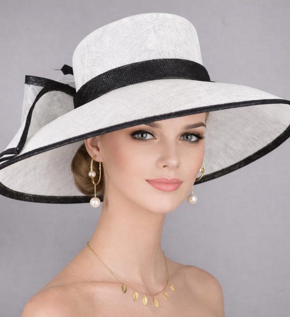 Elegant Black and White Sunday Bow wide brim Hat Black & White Ladies main image 2