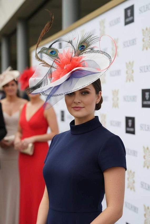 Women Fancy Derby Church Tea Party Dress Hat Fascinator with  1961 Women Fancy Derby Church Tea Party Dress Hat Fascinator With Peacock main image 2