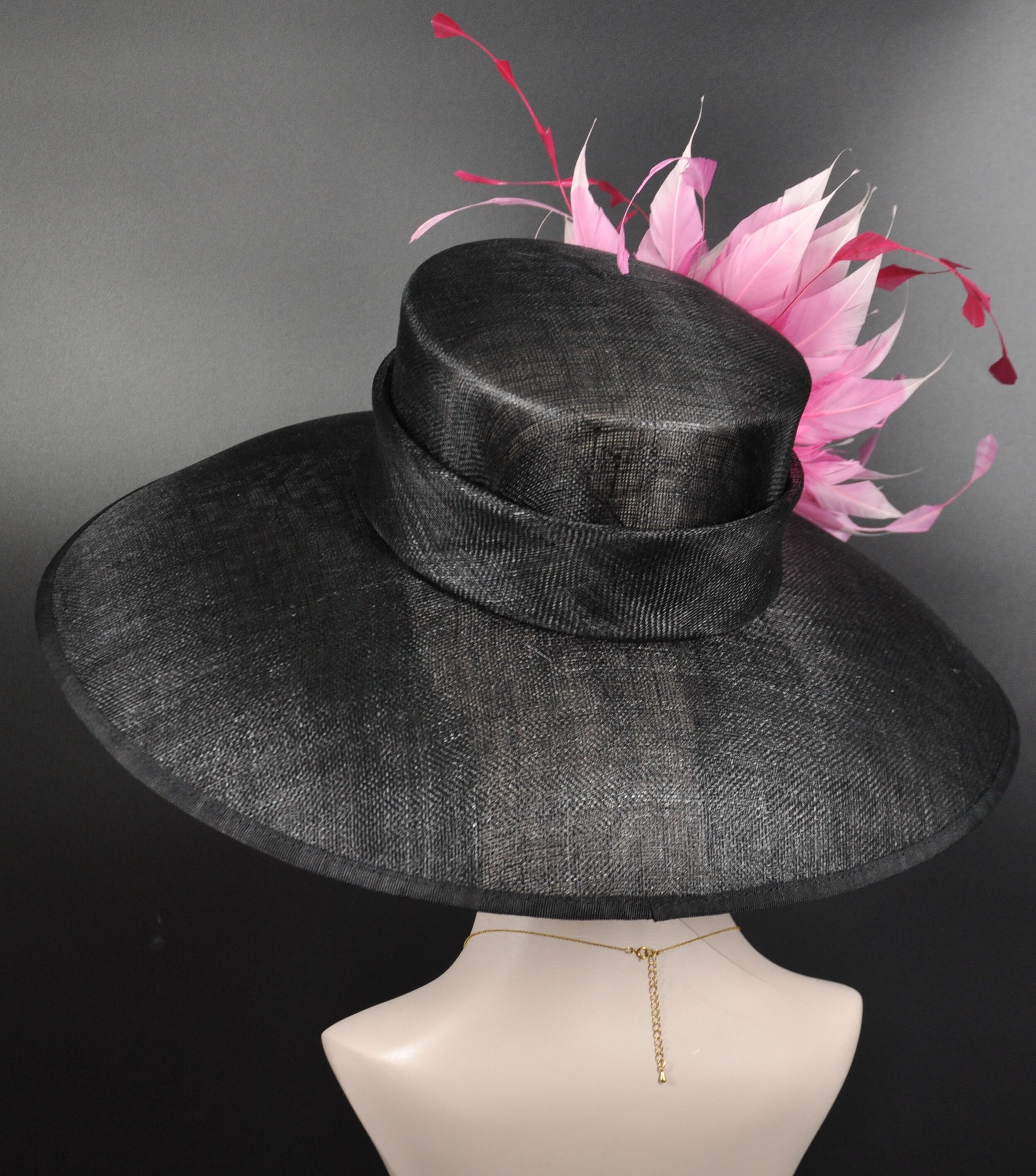 Black Sinamay Kentucky Derby Hat, Fuchsia Feather Flower - Etsy