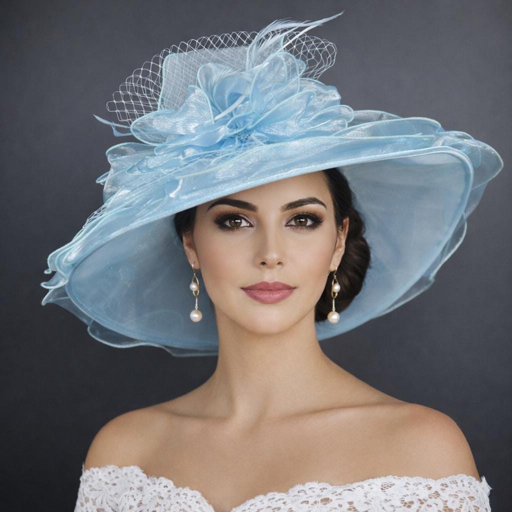 Blue Organza Derby Hat: Medium Brim Wedding Church Hat - Etsy display picture 1