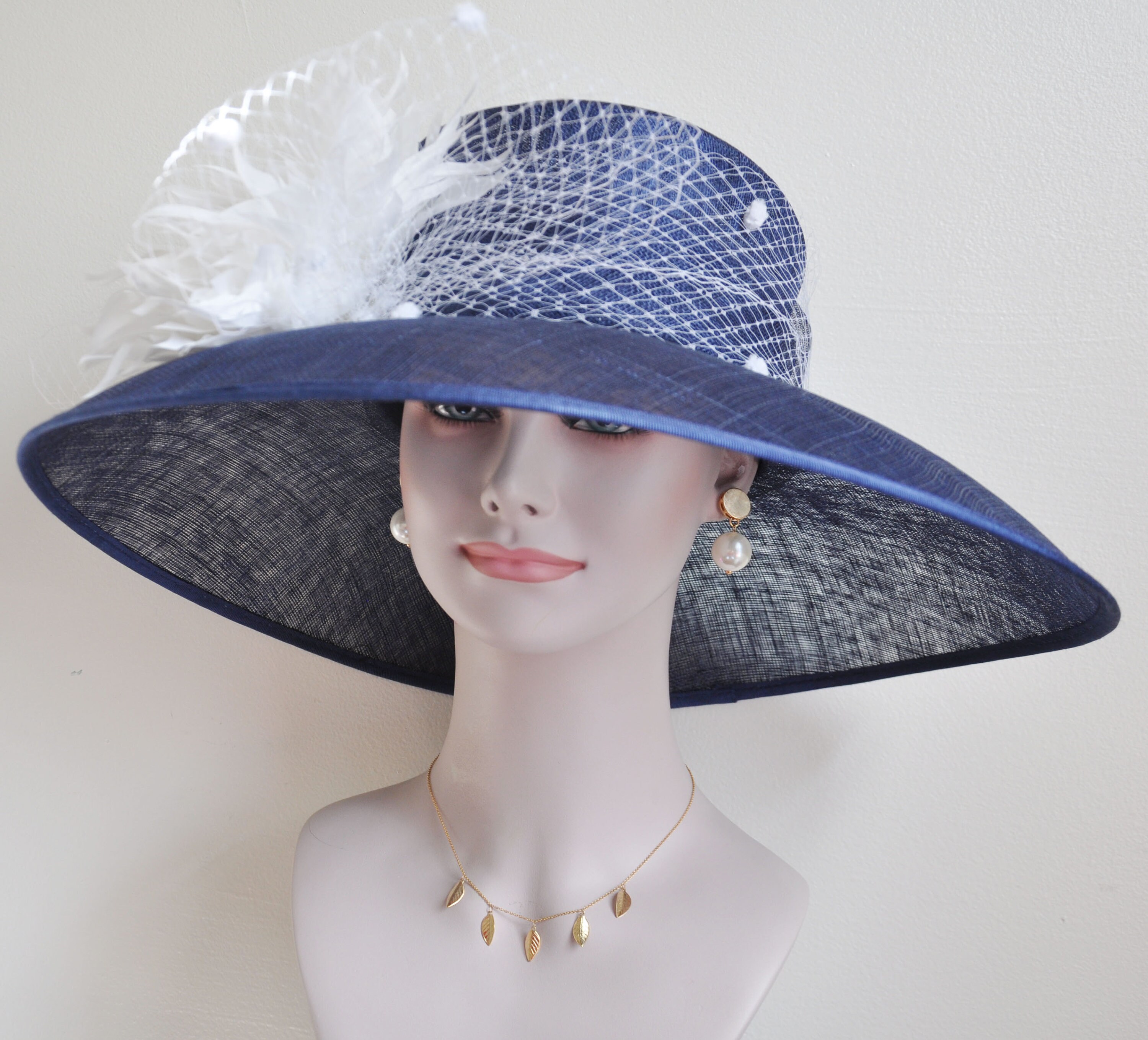 Derby Hat - Navy with Rinestones kentucky derby hat fascinator iridescent blue rhinestone  main image 3