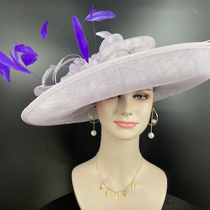 Church Kentucky Derby HatCarriage Tea Party Wedding Wide Brim  Royal Ascot Horse Race Oaks day hatLilac ( More colors Available)
