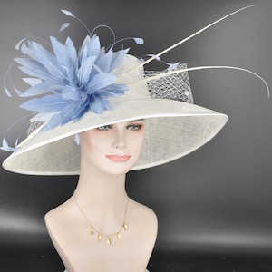 Wide Brim Sinamay Derby Hat: Feather Flower Wedding Ascot Hat