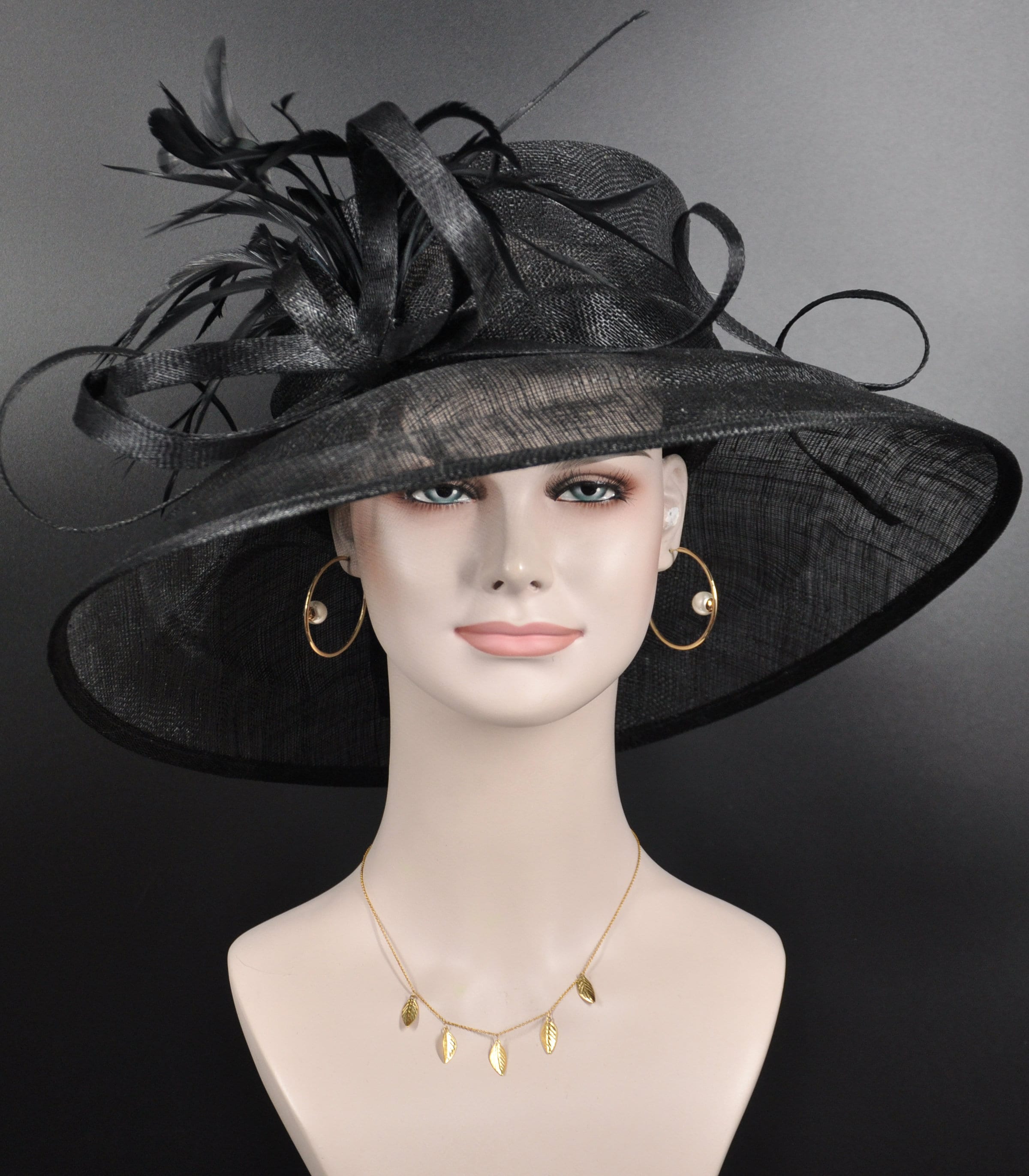 Black Derby Hat: Wide Brim Sinamay Feather Ascot Hat - Etsy