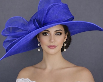 Royal Blue Kentucky Derby Hat, Ascot Hat for Wedding & Tea Party, Garden Party Hat, Mother of the Bride, Church