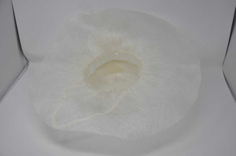 off White/ Ivory w Taupe White Feather Flower Kentucky Derby Hat, Church Hat, Wedding Hat, Easter Hat, Wide Brim Sinamay Hat image 5