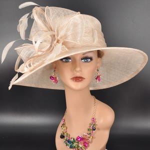 Champagne Wide Brim Sinamay Hat, Kentucky Derby Hat, Church hat, Tea Party Hat, Custom hat, Formal Hat, Fashion Hat