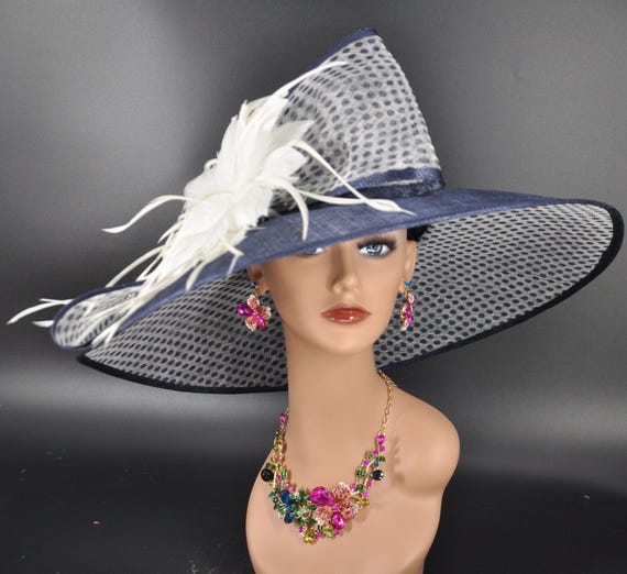 Blue Polka Dot Derby Fascinator Light Blue Kentucky Derby Hat, Black Polka Dot Bow, Made in  main image 3