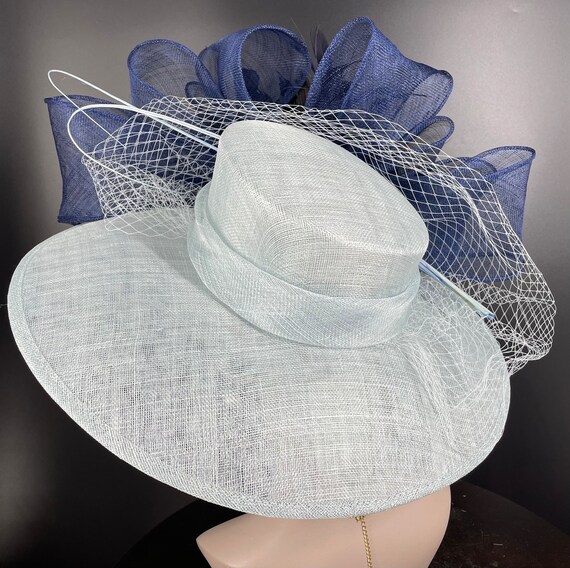 Kentucky Derby Hat Wide Brim Sinamay, Statement Bow Feather 