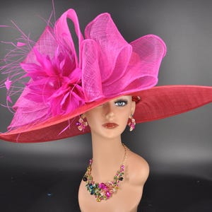Red W Fuchsia Pink Royal Ascot Horse Race Oaks day hat Carriage Tea Party Wedding Kentucky Derby Hat Party Hat